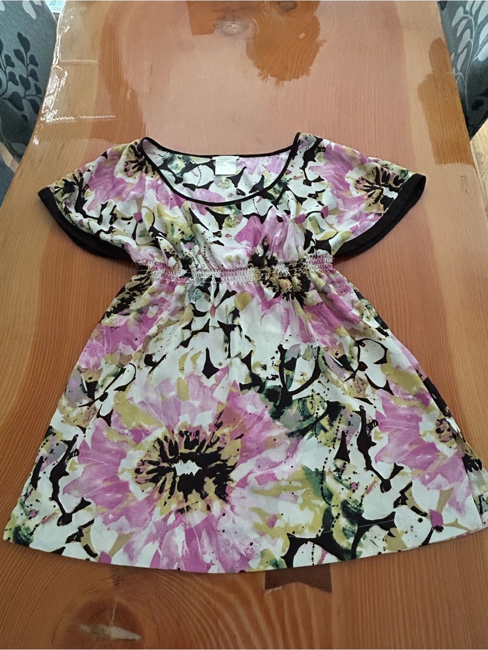 Matty M Tunic Pink, Green & Black Floral Short Sleeve